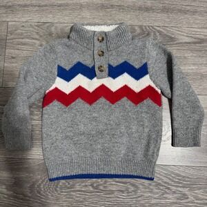 BabyGap Toddler Boy Grey Chevron Knit Quarter Button Sherpa Mock Neck Sweater 3T